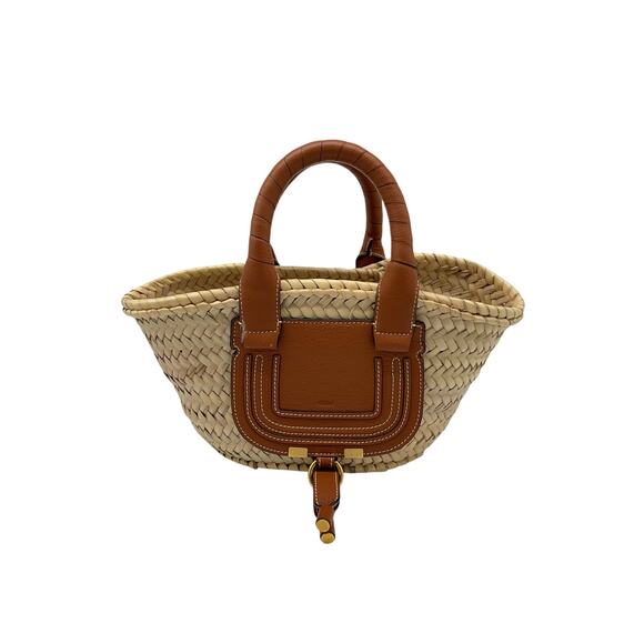 Chlo� 'Marcie' Beige Mini Raffia & Leather Tote - Picture 2 of 5